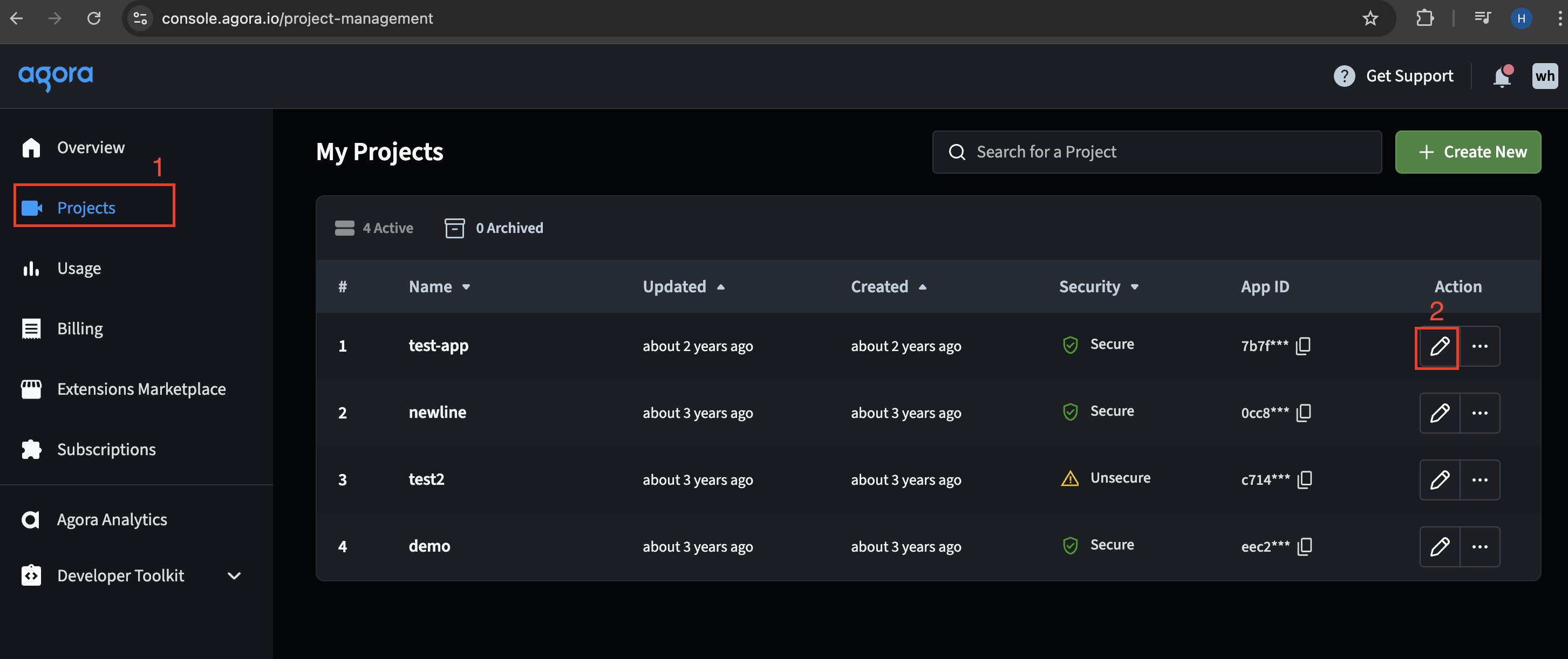 Project tab